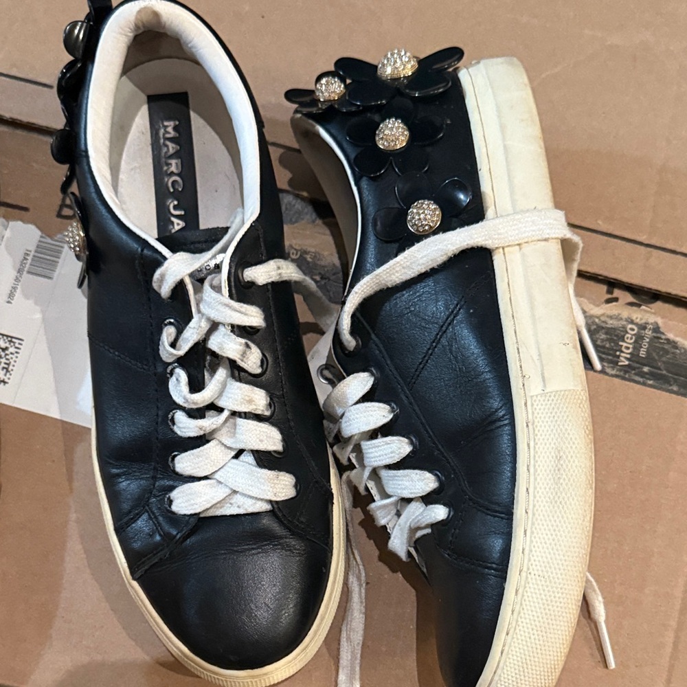 Marc Jacobs Black and Cream Floral Sneakers